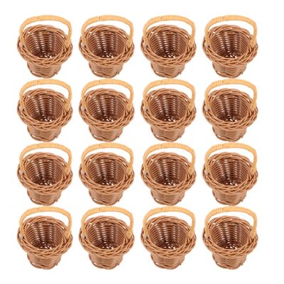 GANAZONO 16 Pcs mini flower basket toys storage basket mini straw baskets easter party baskets picnic ature basket kids candy rattan Multifunction children's basket