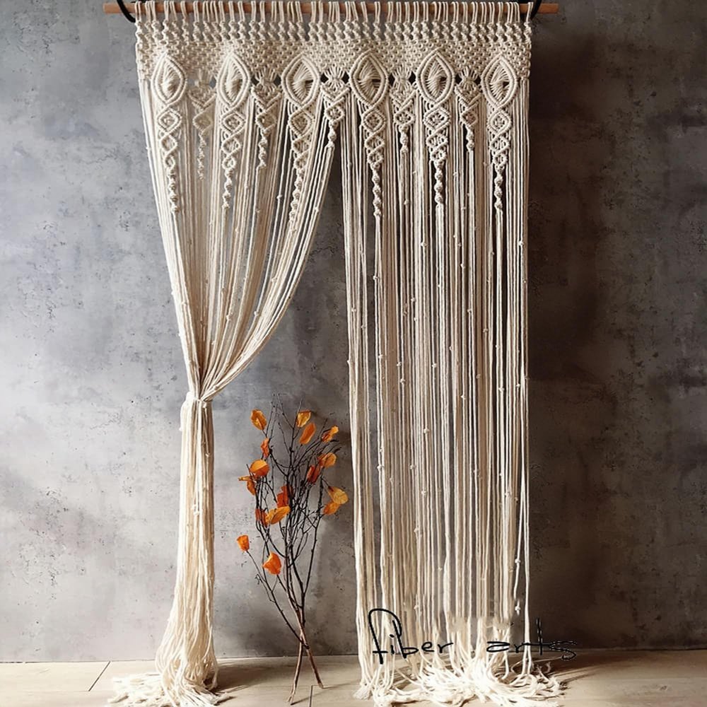 OIHYA Macrame Curtain Wall Hanging Handmade Boho Curtains for Wedding Backdrop Arch Closet Room Divider Boho Wall Decor 40"X80"