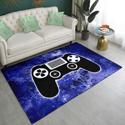 Blue Gaming Area Rugs Game Gamepad Carpets for Gamer Boys Teens 3D Printed Large Floor Mats for Bedroom Dining Room Living Room Decor Playroom