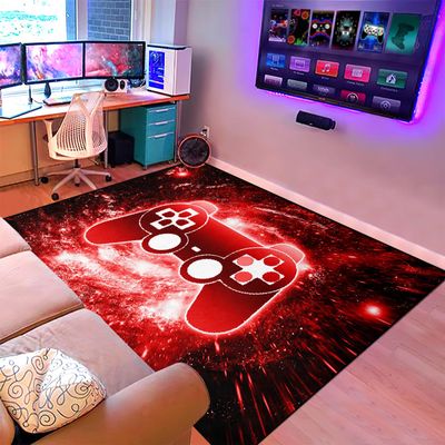 BATATADOCE Video Game Rug, 3D Printed Gamepad Controller Area Rugs for Bedroom Boys Living Room Red Large Cool Gamer Rugs Gaming Art Design Home Decor Crystal Doormat Yoga Mats, 63"x47"
