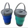 SAMMART 5.5L (1.4 Gallon) Collapsible Plastic Bucket with Lid - Foldable Round Tub with Lid - Portable Fishing Water Pail - Space Saving Outdoor Waterpot. (Purplish Blue +Turquoise Blue) view 1