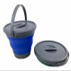 SAMMART 5.5L (1.4 Gallon) Collapsible Plastic Bucket with Lid - Foldable Round Tub with Lid - Portable Fishing Water Pail - Space Saving Outdoor Waterpot. (Purplish Blue +Turquoise Blue) view 2