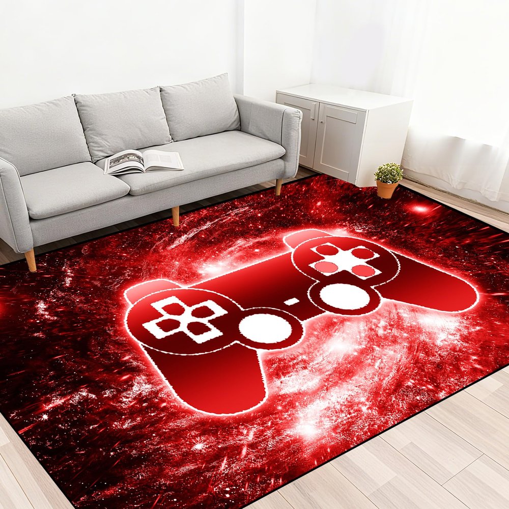 BATATADOCE Video Game Rug, 3D Printed Gamepad Controller Area Rugs for Bedroom Boys Living Room Red Large Cool Gamer Rugs Gaming Art Design Home Decor Crystal Doormat Yoga Mats, 70"x55"