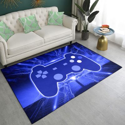 3D Gamer Carpet Decor Large Game Area Rugs Modern Game Printed Living Room Mat Bedroom Controller Player Boys Gifts Home Crystal Floor Polyester Mat Blue