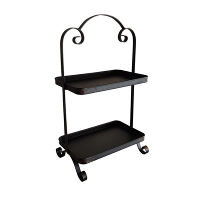 BOOMLATU Metal Two Tier Tray with Handle,Distressed Decorative Tray,Farmhouse Tiered Tray Decor (Black)