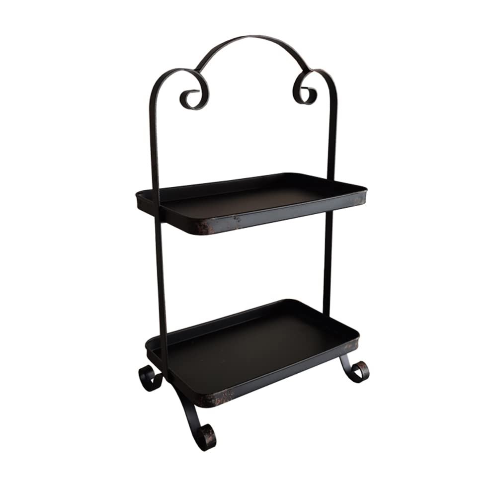 BOOMLATU Metal Two Tier Tray with Handle,Distressed Decorative Tray,Farmhouse Tiered Tray Decor (Black)