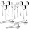 12-Piece Large Serving Utensils Set, E-far Stainless Steel 9.8 Inch Serving Slotted Spoons, 9.9 Inch Fork, 9.4 Inch Tong for Buffet Catering Banquet, Mirror Finish & Dishwasher Safe view 1