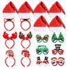 EEOCWF 18 Pcs Christmas Glasses Glitter Headbands Hats Set, Hair Hoop Eyewear Eyeglasses Frame Santa Hat Photo Props for Adults Christmas Party Favors Holiday Photos Booth view 1
