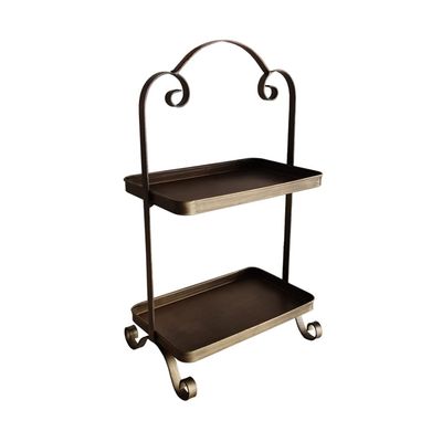 BOOMLATU Metal Two Tier Tray with Handle,Distressed Decorative Tray,Farmhouse Tiered Tray Decor (Gold)