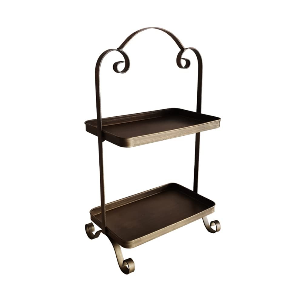 BOOMLATU Metal Two Tier Tray with Handle,Distressed Decorative Tray,Farmhouse Tiered Tray Decor (Gold)