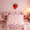 Girls Strawberry Comforter Set King Kawaii Strawberry Comforter for Kids Japanese Style Pink Cute Cartoon Fruit Food Theme Bedding Set Girly White Floral Down Comforter Reversible Soft Lightweight view 1