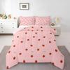 Girls Strawberry Comforter Set King Kawaii Strawberry Comforter for Kids Japanese Style Pink Cute Cartoon Fruit Food Theme Bedding Set Girly White Floral Down Comforter Reversible Soft Lightweight view 2