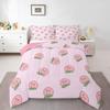 Cartoon Comforter Set King Size Pink Peach Bedding Set Kid Kawaii Down Comforter Girl Lovely Peach Duvet Set Cute Fruits Comforter Tropical Plant Bedding Reversible Soft Lightweight Room Decor view 2