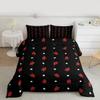 Kawaii Bedding Strawberry Comforter Set King Size Strawberry Decor Down Comforter Red Strawberry Bedding Set Cute Fruits Theme Sweet Strawberry Quilt Set Soft Reversible with 2 Pillowcases, Red Black view 1
