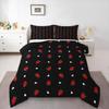 Kawaii Bedding Strawberry Comforter Set King Size Strawberry Decor Down Comforter Red Strawberry Bedding Set Cute Fruits Theme Sweet Strawberry Quilt Set Soft Reversible with 2 Pillowcases, Red Black view 2