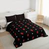 Kawaii Bedding Strawberry Comforter Set King Size Strawberry Decor Down Comforter Red Strawberry Bedding Set Cute Fruits Theme Sweet Strawberry Quilt Set Soft Reversible with 2 Pillowcases, Red Black view 3