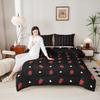 Kawaii Bedding Strawberry Comforter Set King Size Strawberry Decor Down Comforter Red Strawberry Bedding Set Cute Fruits Theme Sweet Strawberry Quilt Set Soft Reversible with 2 Pillowcases, Red Black view 4
