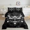 Kids Boho Moth Comforter Set King Boys Gothic Skull Bedding Set for Men Women Bedroom Decor Bohemian Moon Starry Sky Comforter Exotic Moth Skull Skeleton Bones Duvet Set Teens Quilt Set, Black White view 1