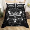 Kids Boho Moth Comforter Set King Boys Gothic Skull Bedding Set for Men Women Bedroom Decor Bohemian Moon Starry Sky Comforter Exotic Moth Skull Skeleton Bones Duvet Set Teens Quilt Set, Black White view 3