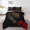 Erosebridal Leopard Comforter Set King Size,Red Rose Cheetah Bedding Set,Cat Leopard Print Down Comforter, Romantic Floral Quilted Duvet, Safari Animal Quilt Set, Stylish Bedroom Decor, Black view 2
