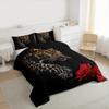 Erosebridal Leopard Comforter Set King Size,Red Rose Cheetah Bedding Set,Cat Leopard Print Down Comforter, Romantic Floral Quilted Duvet, Safari Animal Quilt Set, Stylish Bedroom Decor, Black view 3