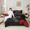 Erosebridal Leopard Comforter Set King Size,Red Rose Cheetah Bedding Set,Cat Leopard Print Down Comforter, Romantic Floral Quilted Duvet, Safari Animal Quilt Set, Stylish Bedroom Decor, Black view 4