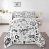 Erosebridal Gaming Comforter Set King, Kids Gamepad Cartoon Bedding Set Video Games Gamers Duvet Set Hip Hop Graffiti Quilt Set Racing Car Comforter Set, Black White Printed Bedroom Decor view 1