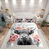 Erosebridal Highland Cow Flower Comforter Set King Size Bull Cattle Bedding Set Western Funny Animal Bedding Set Wildlife Farmhouse Cow Quilt Set Rose Grey Marble Comforter Set view 1