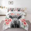 Erosebridal Highland Cow Flower Comforter Set King Size Bull Cattle Bedding Set Western Funny Animal Bedding Set Wildlife Farmhouse Cow Quilt Set Rose Grey Marble Comforter Set view 2