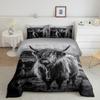 Highland Cow Bedding Set King Size Grey Bull Cattle Comforter Set Funny Farmhouse Wildlife Animal Duvet Set for Kids Boys Girls Teens Western Cowboy Style Down Comforter Adult Bedroom Decor view 2