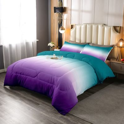Erosebridal Ombre Comforter Set Green Purple Teal Bedding Set King Size Colorful Gradient Down Comforter Modern Abstract Quilt Duvet Insert Soft Warm Lightweight 1Comforter with 2 Pillowcases