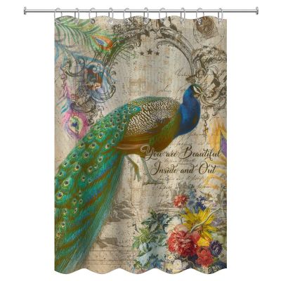 Vintage Peacock Shower Curtain Beautiful Inside and Out Waterproof Polyester Fabric Bathroom Shower Curtains Bath Curtain with Hooks Bathtub Bathroom Decoration 48x72in