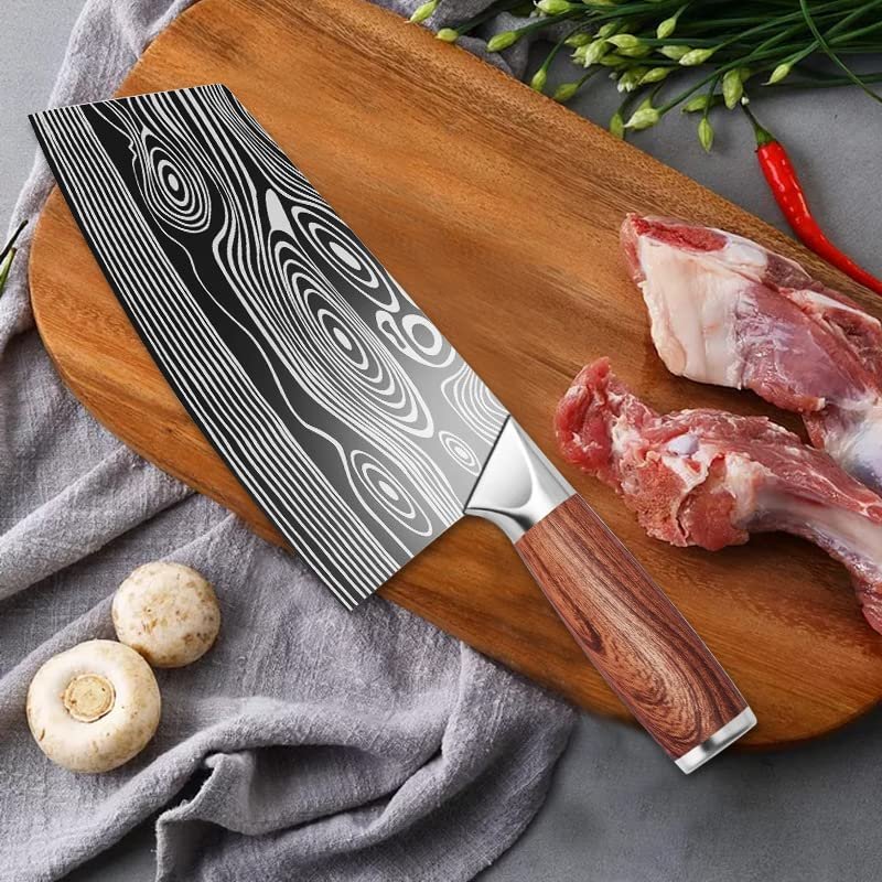 Meat Cleaver, 7 inch Chef's knife meat vegetable butcher knife high carbon stainless steel meat cleaver Damascus pattern slicing tool (Color : Cleaver knife)