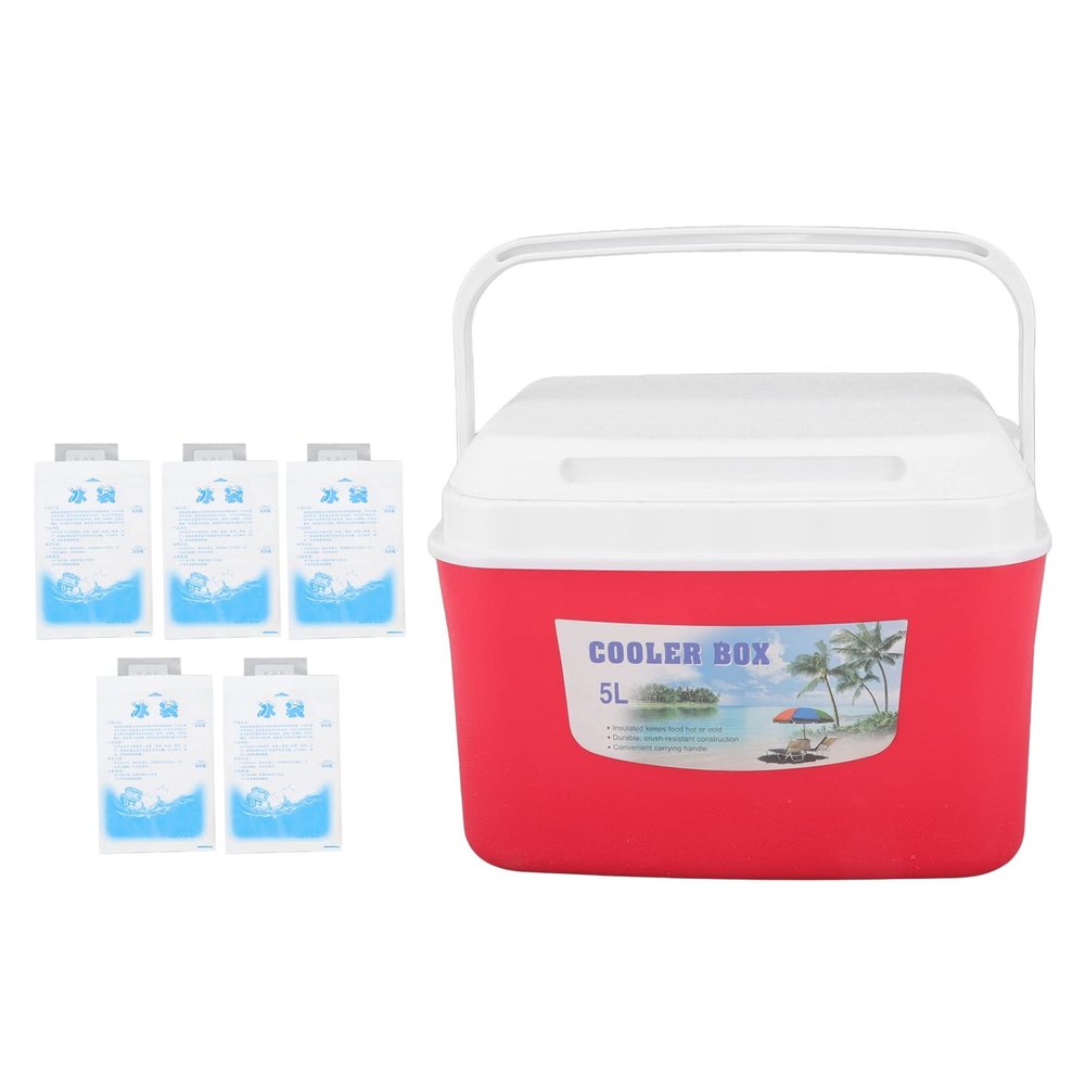 Cryfokt Portable Cooler, 5L Insulated Ice Box Warmer Cooler with Handle, 5 Ice Bags Long Lasting Outdoor Cooler Lunch Cooler for Camping, Picnic, Beach, Work, Trip, Fishing, BBQ, Car (Red)