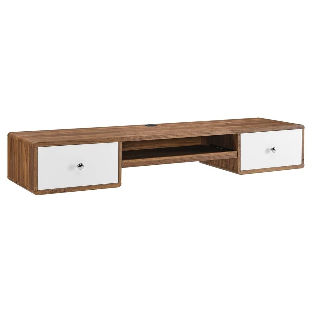 Modway EEI-5864-WAL-WHI Transmit 60" Wall Mount Wood Office Desk, Walnut White