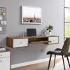 Modway EEI-5864-WAL-WHI Transmit 60" Wall Mount Wood Office Desk, Walnut White view 2