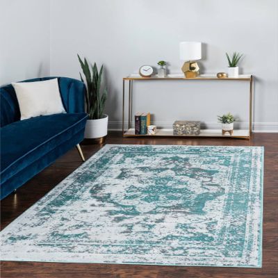 Rugs.com Monte Carlo Collection Rug 8' x 10' Turquoise Medium Rug Perfect for Living Rooms, Large Dining Rooms, Open Floorplans