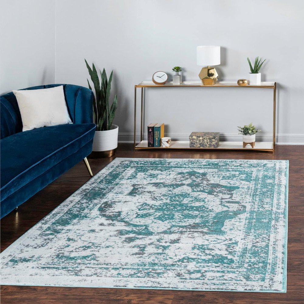 Rugs.com Monte Carlo Collection Rug  8' x 10' Turquoise Medium Rug Perfect for Living Rooms, Large Dining Rooms, Open Floorplans