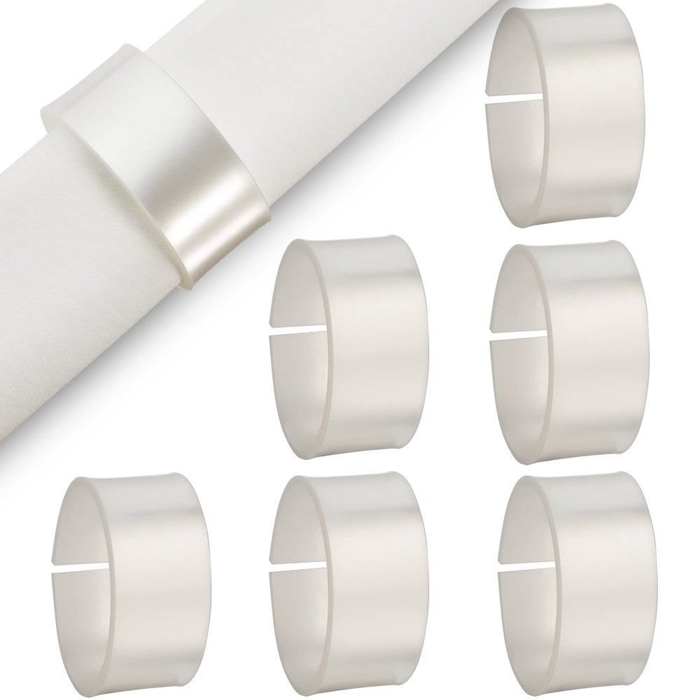 SILVER SPOONS Elegant Oval Napkin Rings Set of 6, Napkin Holders for Table Setting, Great for Parties, Weddings, Engagements, Christmas, Upscale Events, Dinners & Celebrations - White