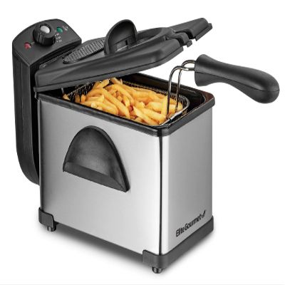Elite Gourmet EDF2100 Electric Immersion Deep Fryer Removable Basket Adjustable Temperature, Lid with Viewing Window and Odor Free Filter, 2 Quart / 8.2 cup