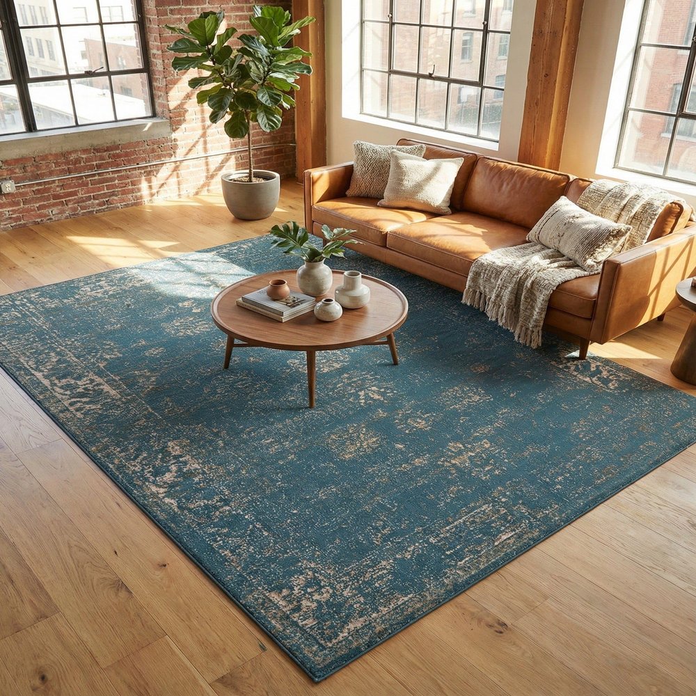Rugs.com - Monte Carlo Collection Rug 7' 10 x 10' Blue Easy-Clean Area Rug Vintage Medallion for Living Rooms, Dining Rooms, and Offices