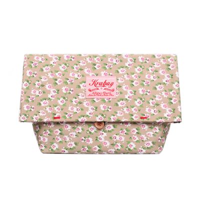 Kravitz Krabag Kurabag Reusable Cotton Eco Zipper Clutch Bag All-Over Flower Pattern (14x13inches) (Clutch2-5811)