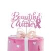 Beautiful Warrior Cake Topper, No Mo Chemo Cake Topper, Breast Cancer Awareness Cake Decor, Breast Cancer Pink Ribbon Sign Survivor Party Decoration Supplies - Pink Glitter view 1