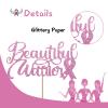 Beautiful Warrior Cake Topper, No Mo Chemo Cake Topper, Breast Cancer Awareness Cake Decor, Breast Cancer Pink Ribbon Sign Survivor Party Decoration Supplies - Pink Glitter view 3