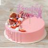 Beautiful Warrior Cake Topper, No Mo Chemo Cake Topper, Breast Cancer Awareness Cake Decor, Breast Cancer Pink Ribbon Sign Survivor Party Decoration Supplies - Pink Glitter view 4