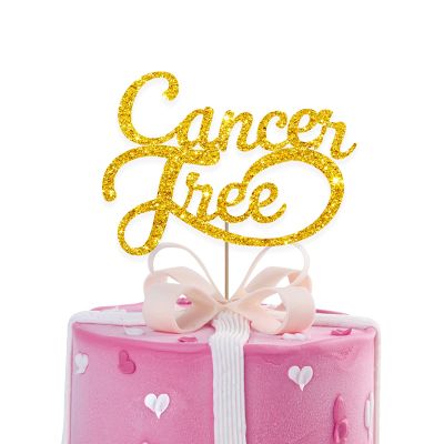 Cancer Free Cake Topper, Breast Cancer Awareness Cake Decor, Breast Cancer Pink Ribbon Sign Survivor Party Decoration Supplies - Gold Glitter