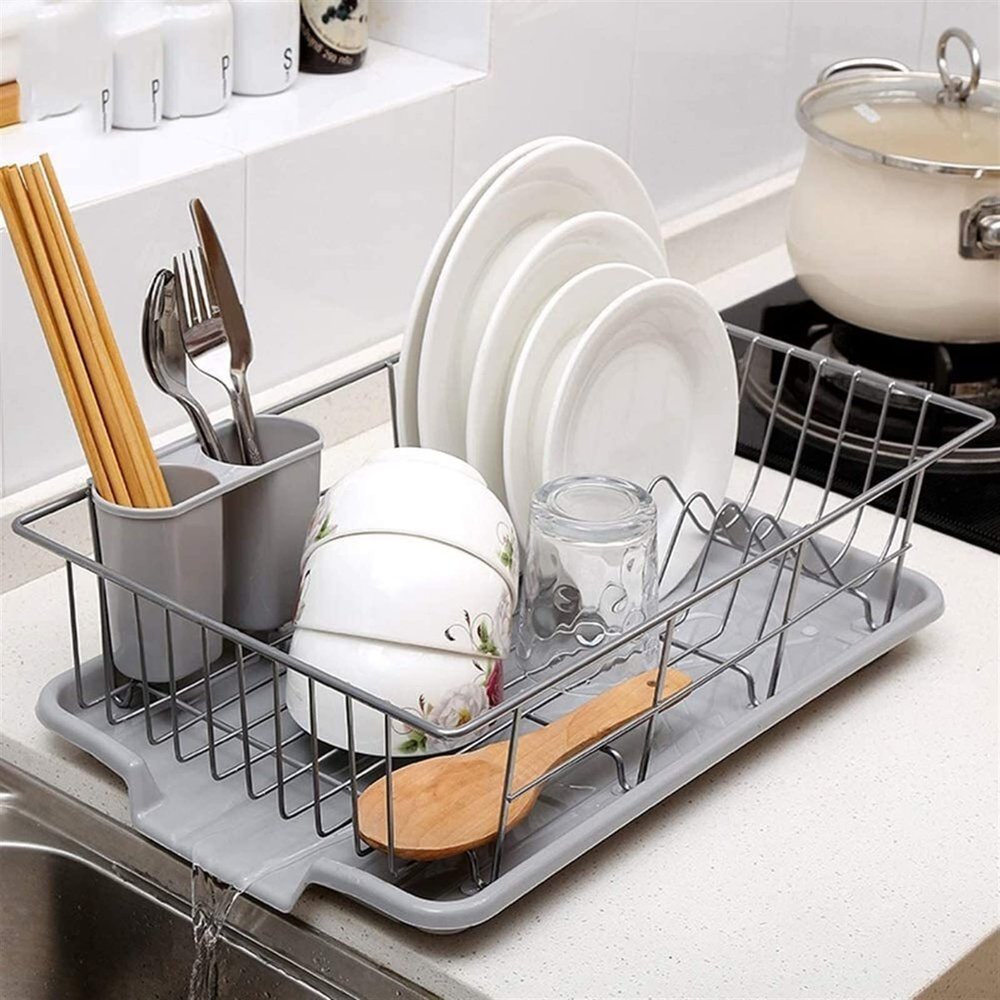 Dish Drainer New Bowl Drying Rack Dish Dryer Rack Holder Kitchen Drainer Plates Pot Lid Holder Organizer 2-PieceWhite Dish Rack