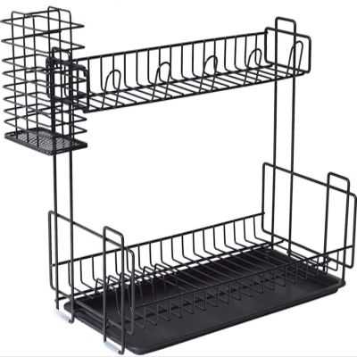 2 Tier Dish Drainer Rack Dish DrainersStainless Steel Draining Dish Rack2 Tier Kitchen Fork Spoon Organizer Dish Racks Dish Drainer with Drip Tray-A Dish Rack (Color : Black)
