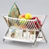Dish Drying Rack Multipurpose Stainless Steel Foldable X Shape 2-Tier Shelf Small Dish Drainers with Drainboard view 1