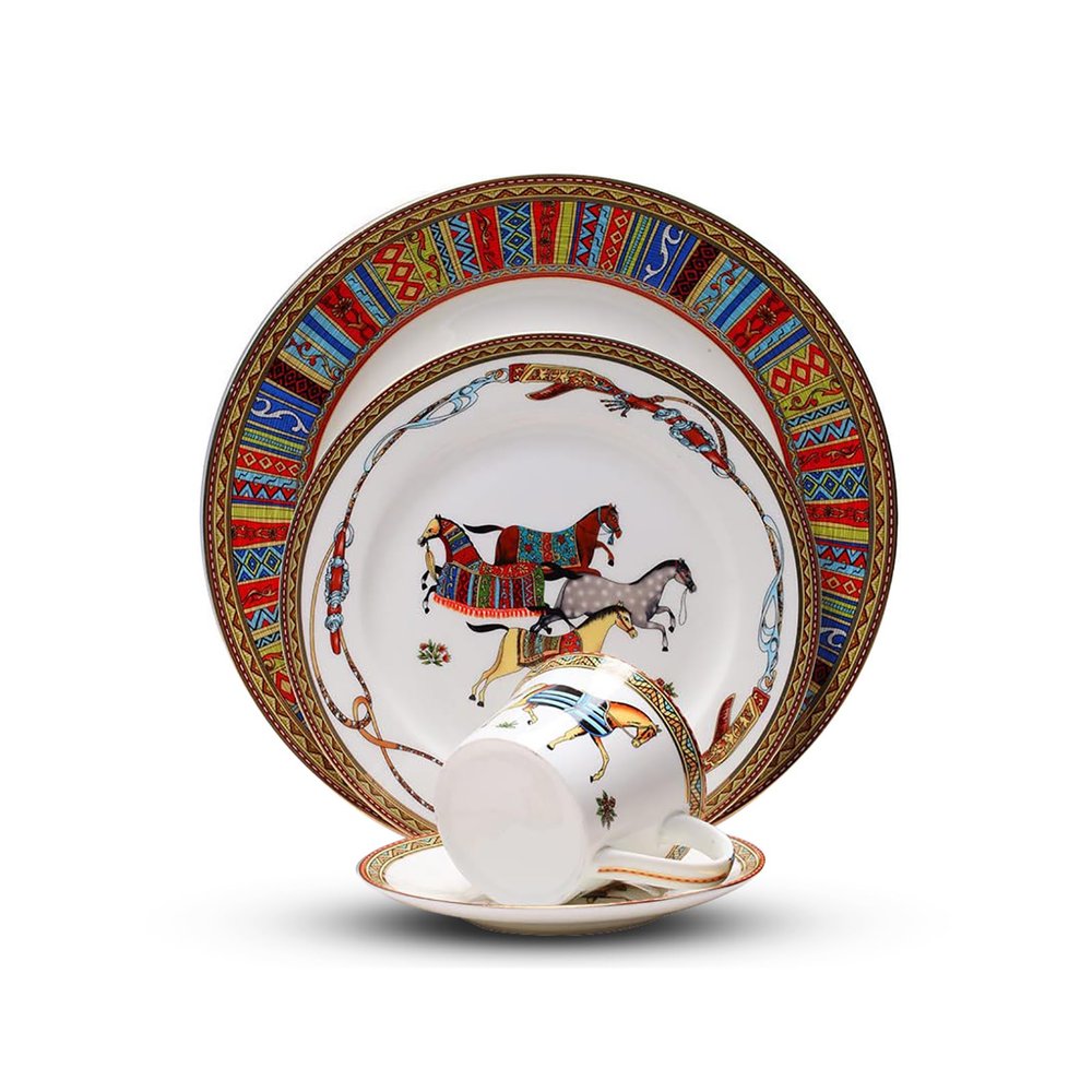24-Piece Dinnerware SetsRound Dinner Plates, Scratch Resistant, Lead-Free, Microwave, Oven, and Dishwasher Safe